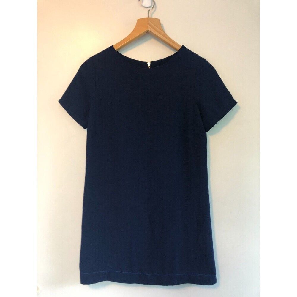 LULUS Dress, Dark Navy Blue, Gold Back Zip, Satiny, Short Sleeves XS
